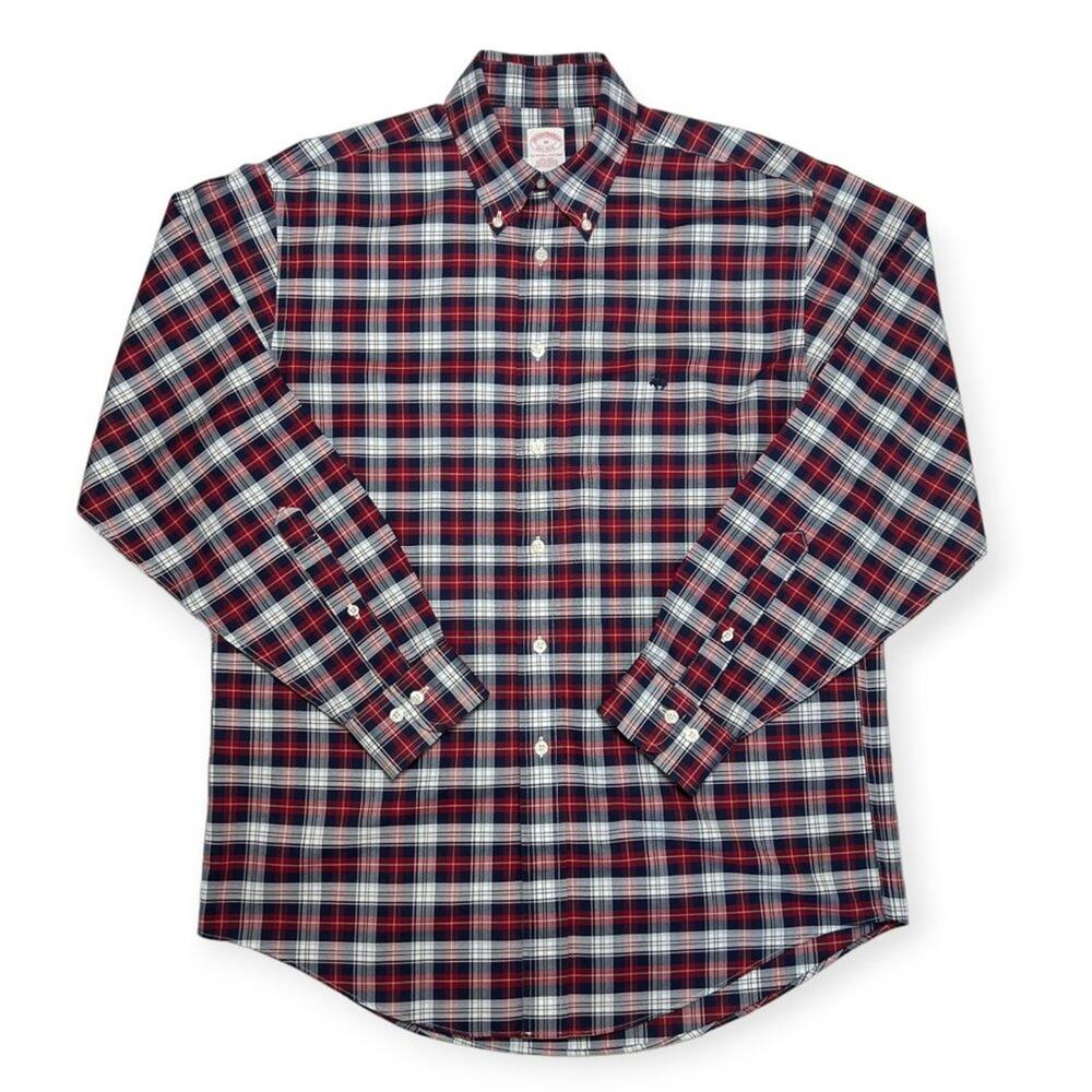 Brooks Brothers Supima Cotton Plaid Shirt RUNS LARGE SIZE M Button Front Classic